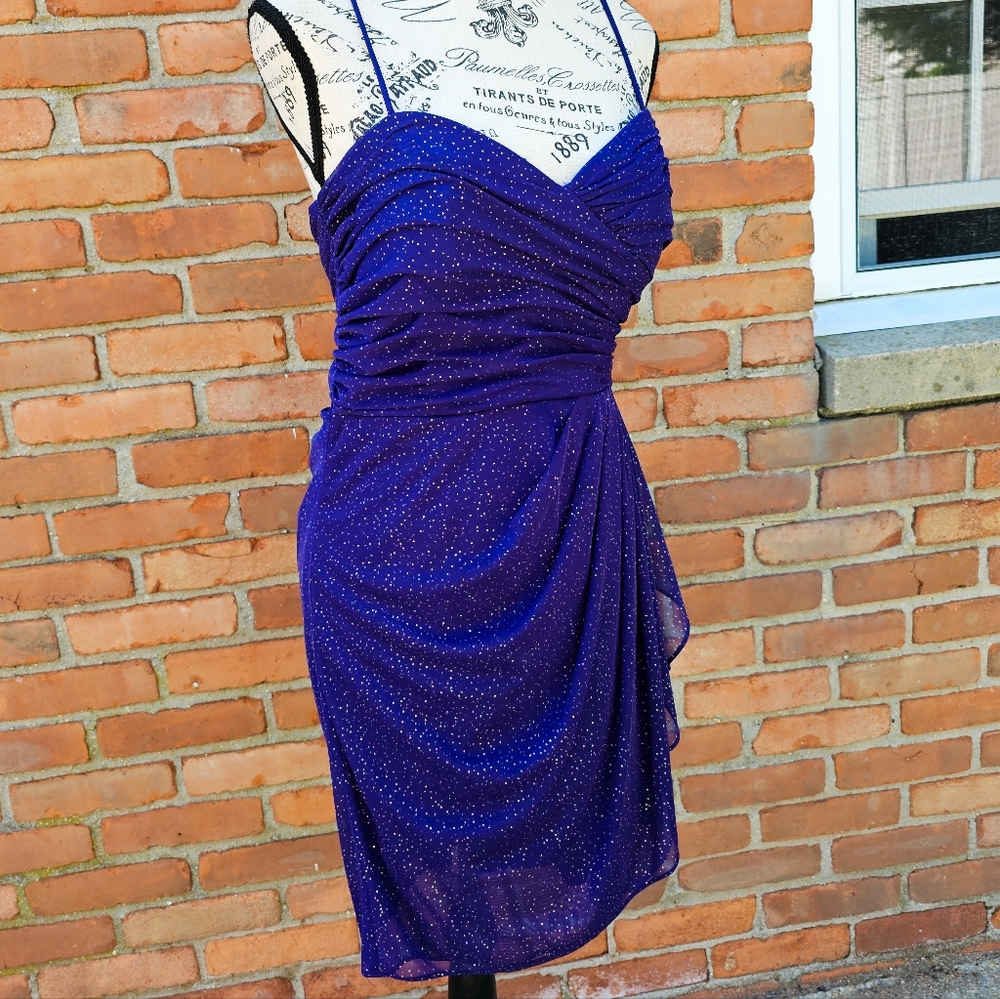 Blondie Nites Glitter Strapless Tulle Mini Dress | Purple Party Dress | S Fit